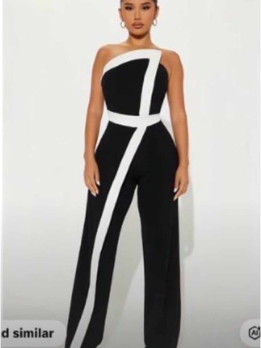 Fashion Nova Strapless Black Jumpsuit with White Contrast Trim